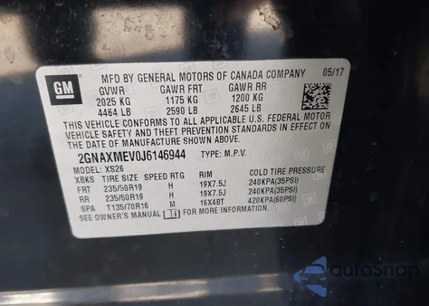 2018 Chevrolet Equinox Premier z USA, uszkodzony, nr VIN 2GNAXMEV0J6146944